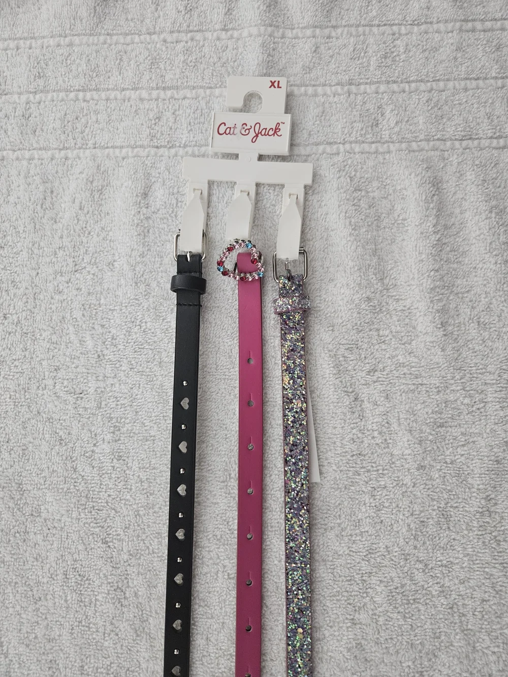 Cat & Jack Girls XL 3 Pack Hearts Glitter Skinny Adjustable Fashion Belts NWT